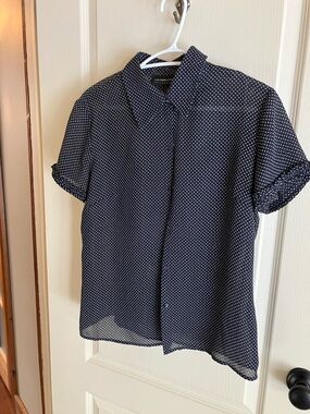 Liz Claiborne Navy Polka Dot Short Sleeve Blouse